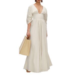 Andrea Iyamah Adelle Cotton Lace-Up Corset Maxi Dress in Bone Size M $490